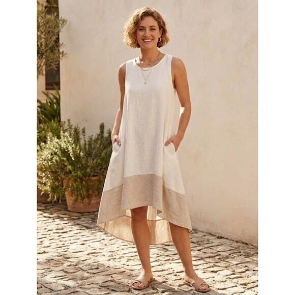 Dresses & Skirts - Label of Love Australia Linen Blend Dress L | Lagenlook Boho Coastal Midi Tank